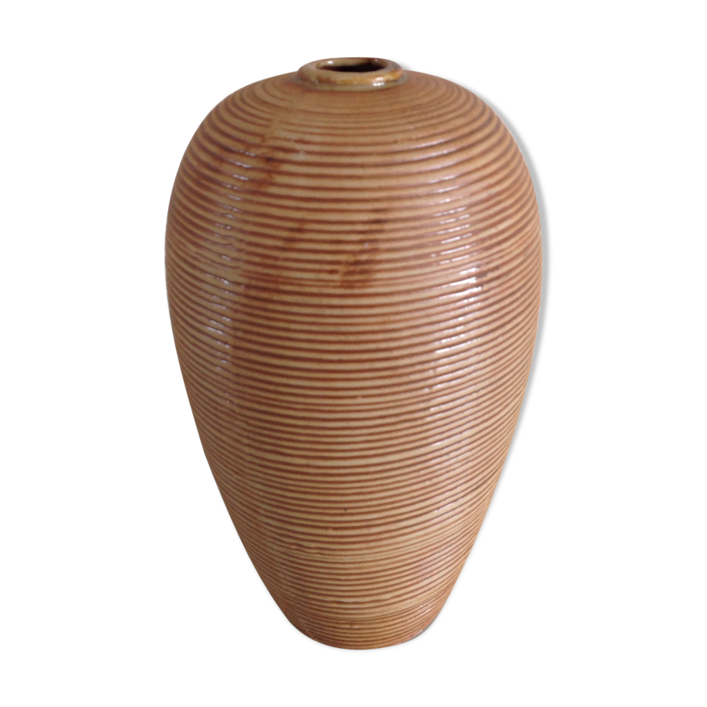Soliflore ovoid vase in beige ceramic / vintage 70s