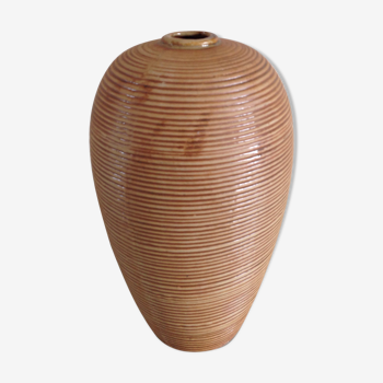 Vase ovoide soliflore en céramique beige vintage années 70