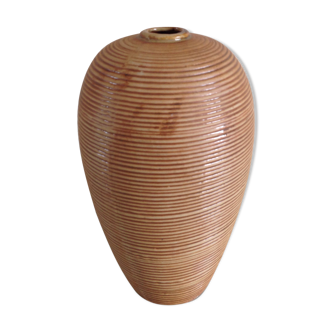 Vase ovoide soliflore en céramique beige vintage années 70