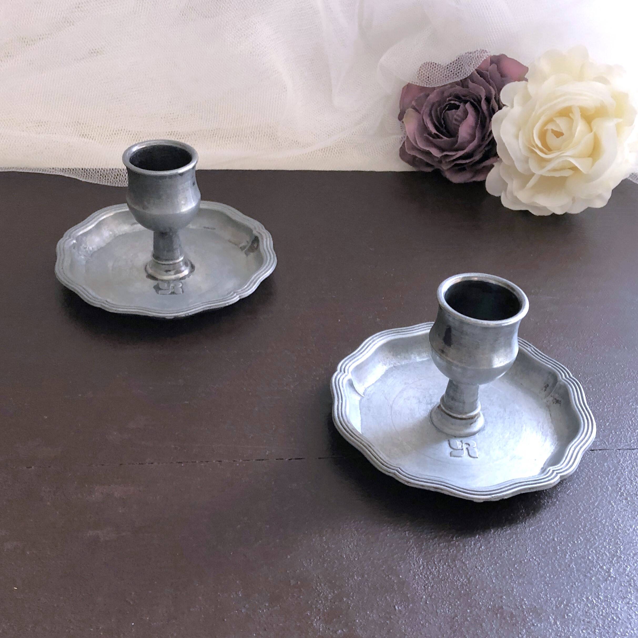 Pair of pewter table candlesticks