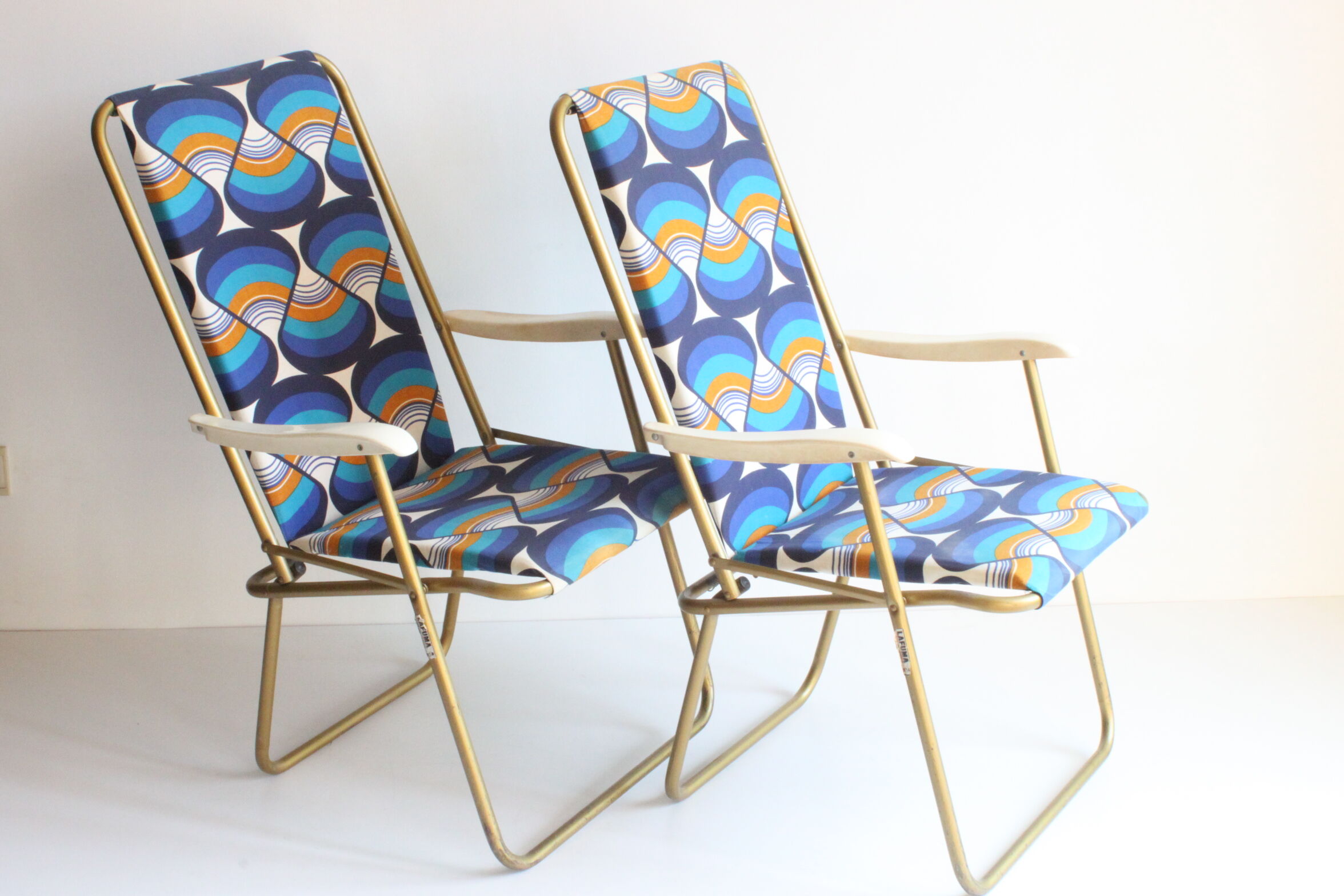 Lafuma space age folding garden chairs, 1964-74, set of two.