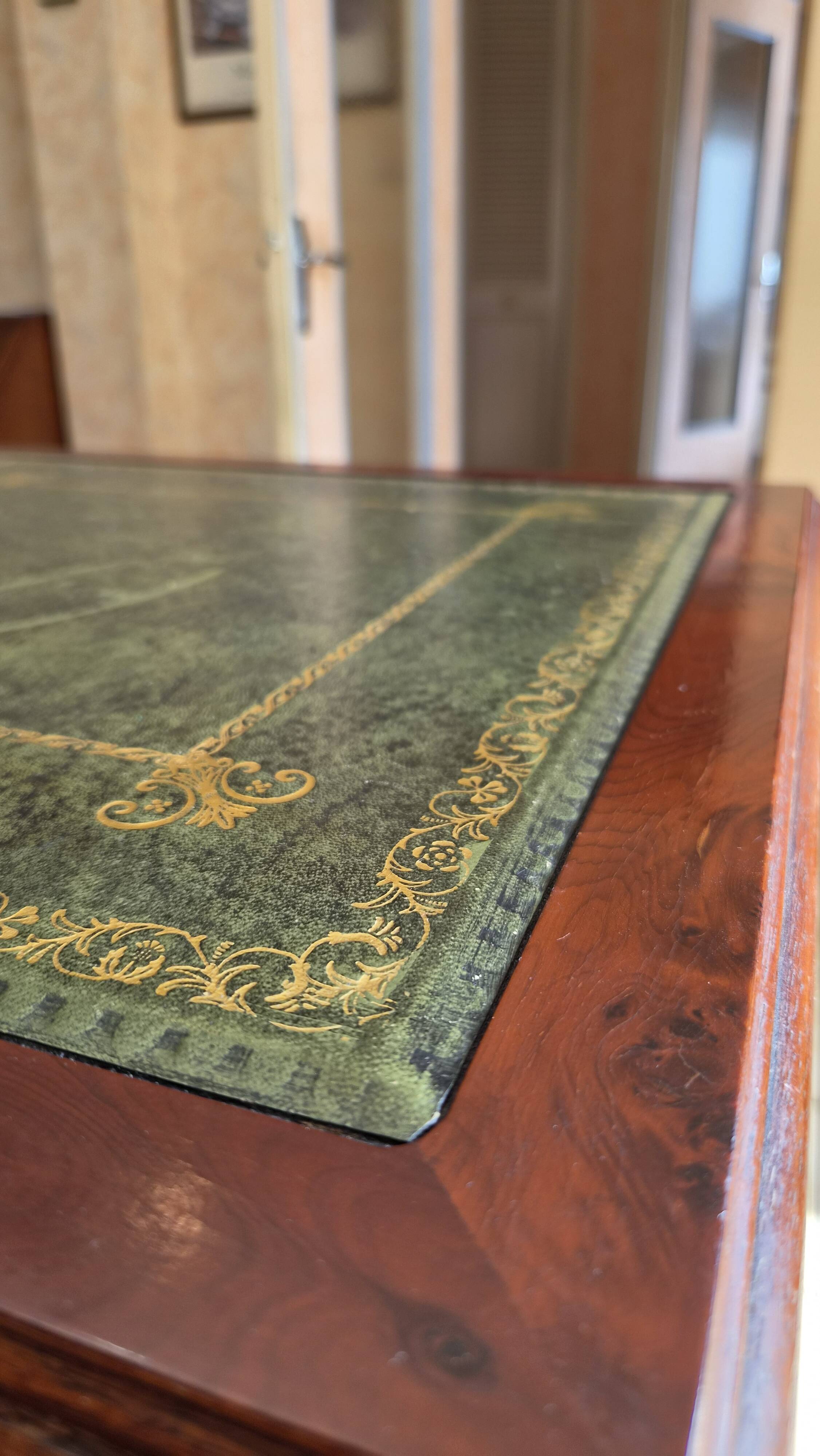 English-style revolving library - Green leather gilded shelf