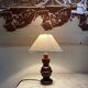 Lampe bois, câble neuf soie, abat-jour neuf