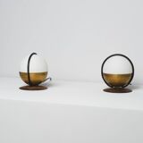 1950s Pair of Italian Table Lamp with Opaline Glass and Brass