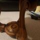 Small antique carved wooden side table with pink marble top – Occasional table