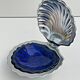 Vintage butter dish with silver-plated metal shell and cobalt blue glass without knife