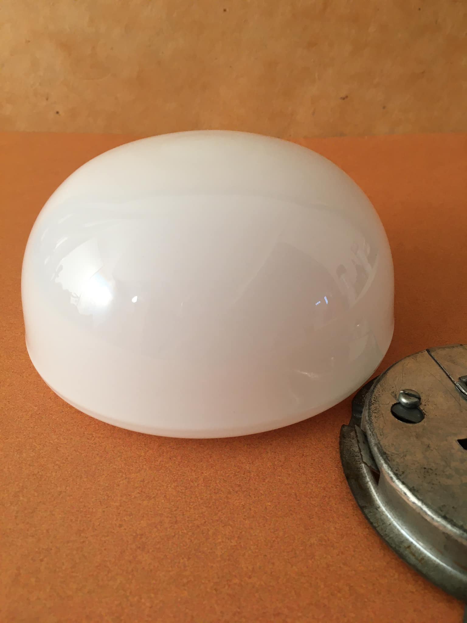 Opaque white glass ceiling lamp with its support