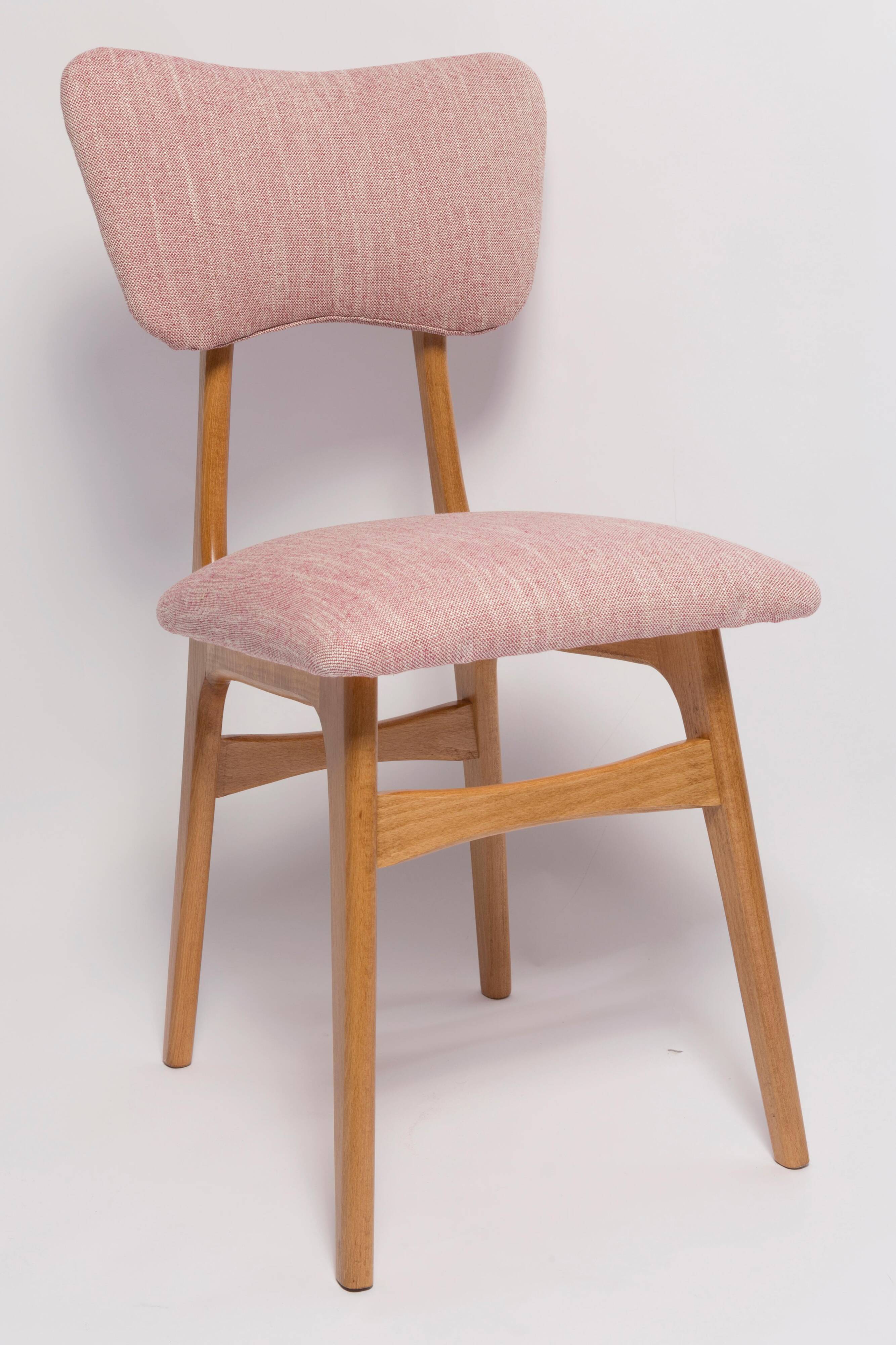Mid-century Butterfly dining chair, pink linen, light wood, Europe, 1960s