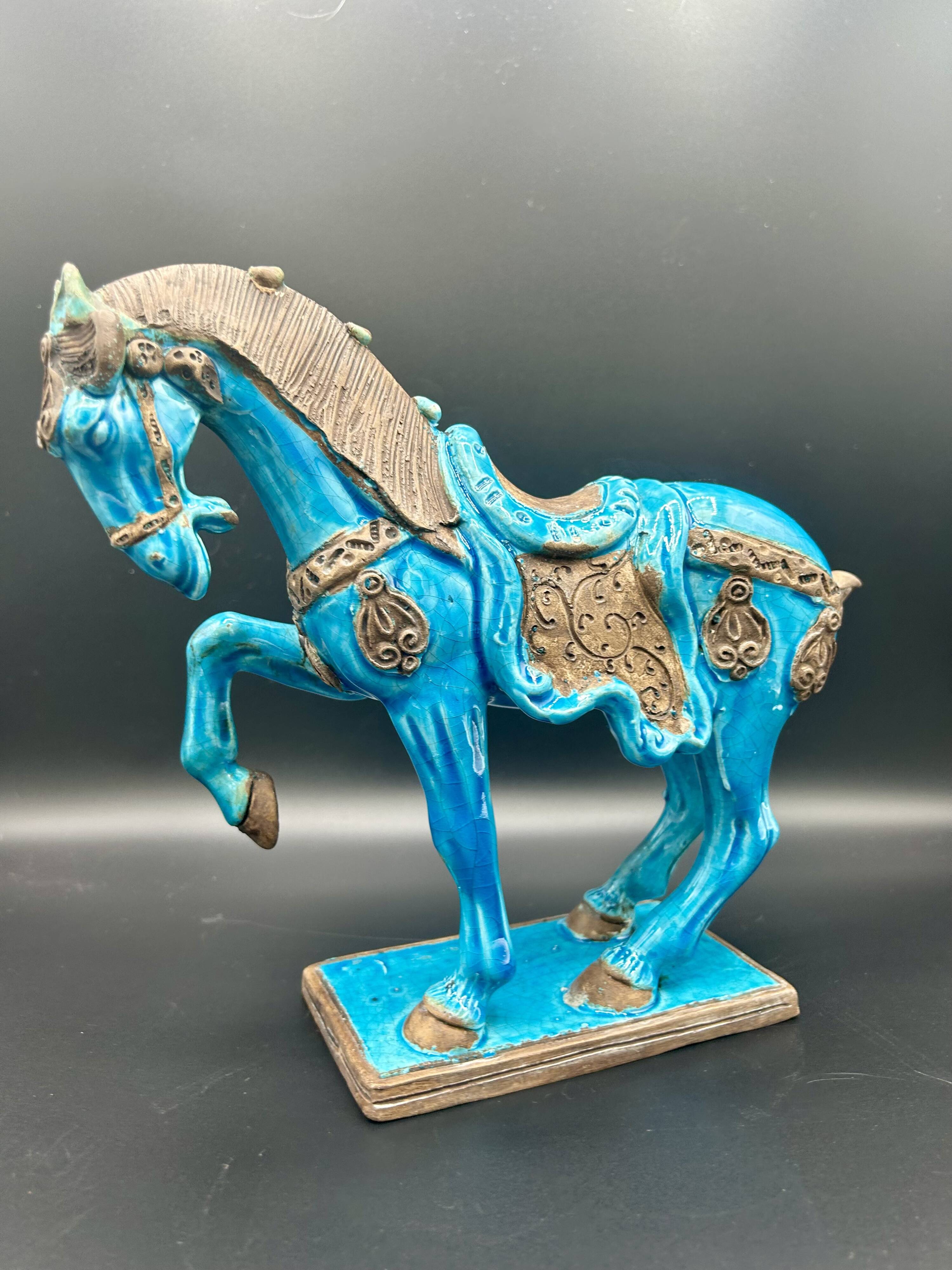 Cheval en céramique émaillée craquelée vintage