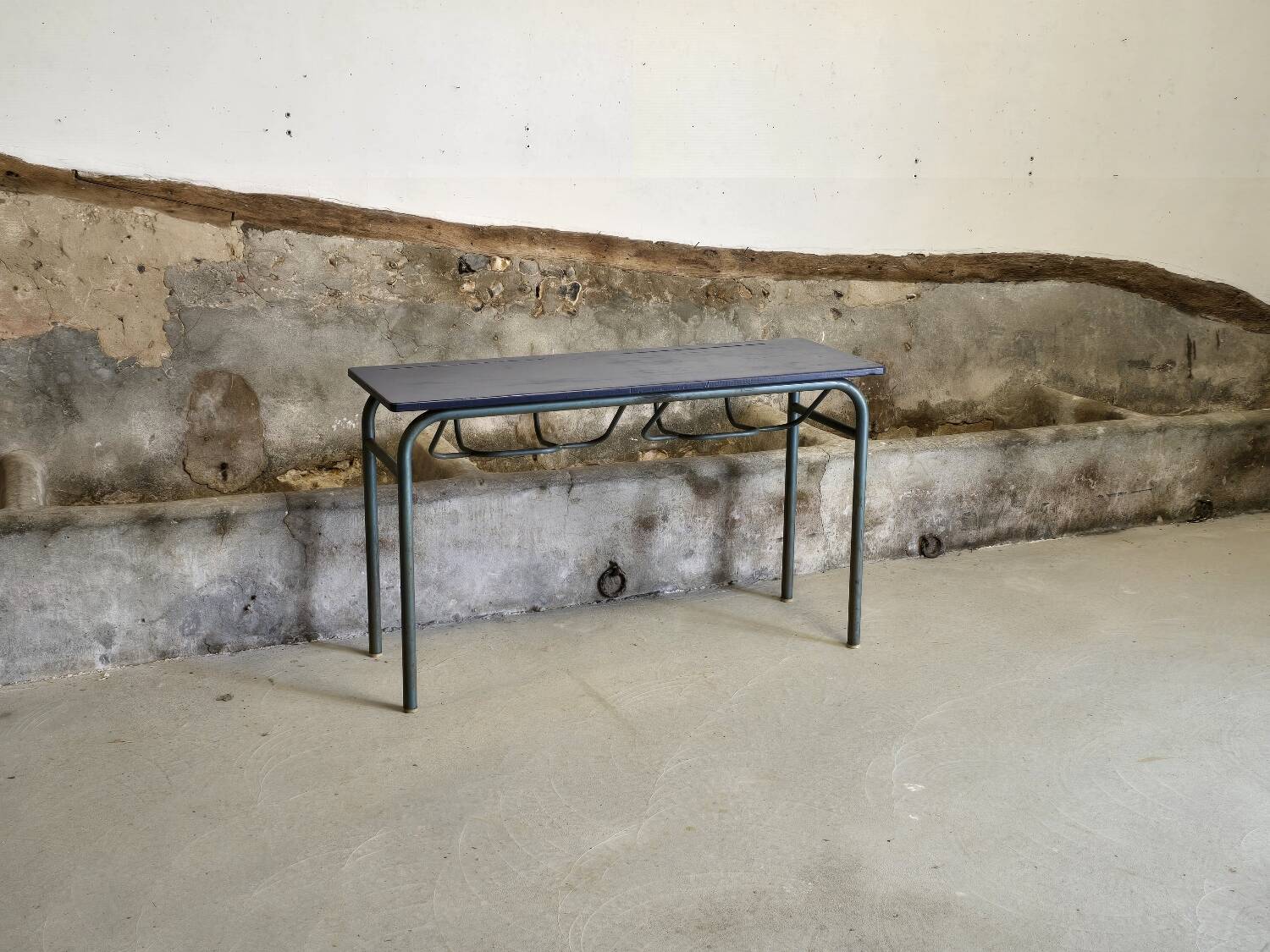 Double school desk with school bag holder