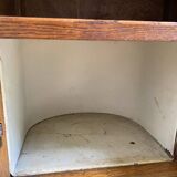 Art deco bedside table, door carved with flowers, brown marble top, drawer, cupboard, niche