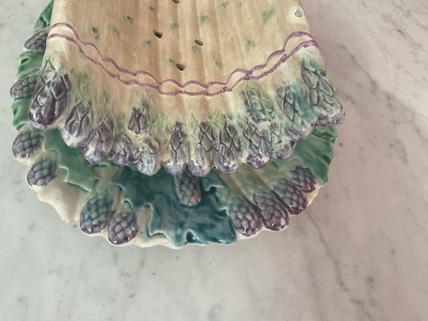 Antique majolica asparagus dish