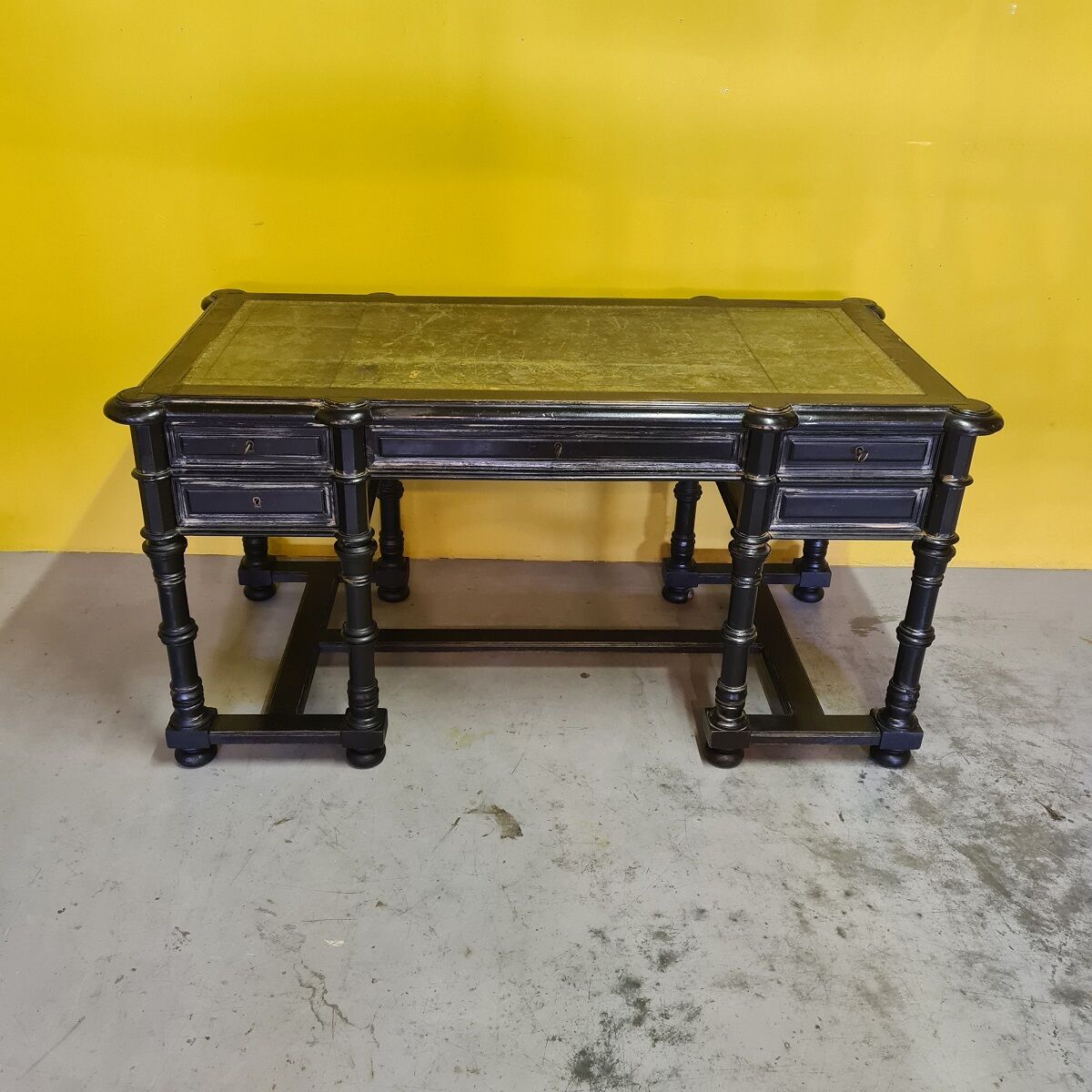 Antique French Ebonized Walnut Desk, from the 1800s.