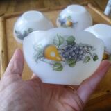 4 cups or ramekins Arcopal pear patterns grape 1970