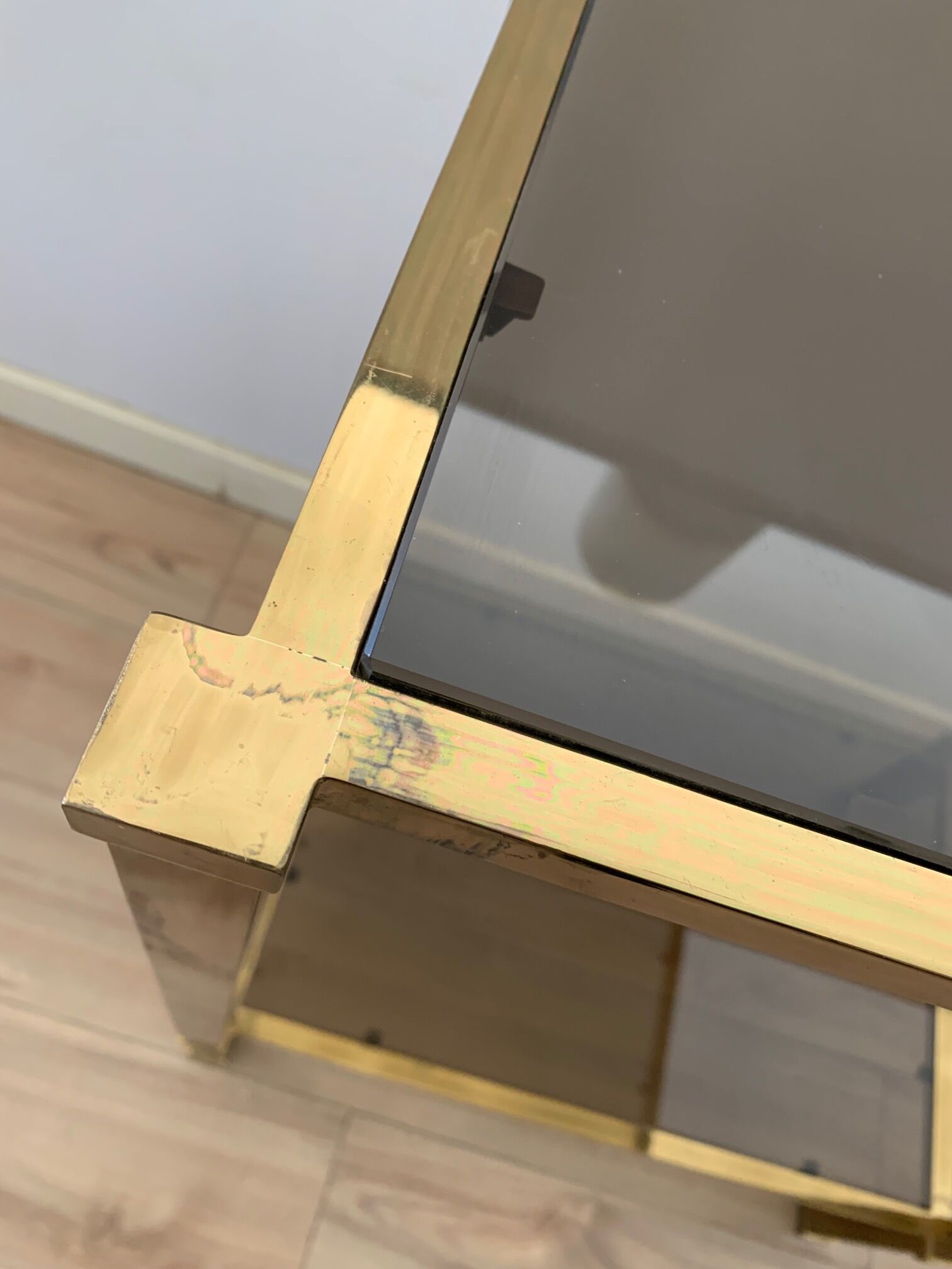 Brass console and smoked glass italy 1970