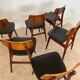 Set of 6 teak and black imitation leather chairs, Scandinavian design from the 70s vintage