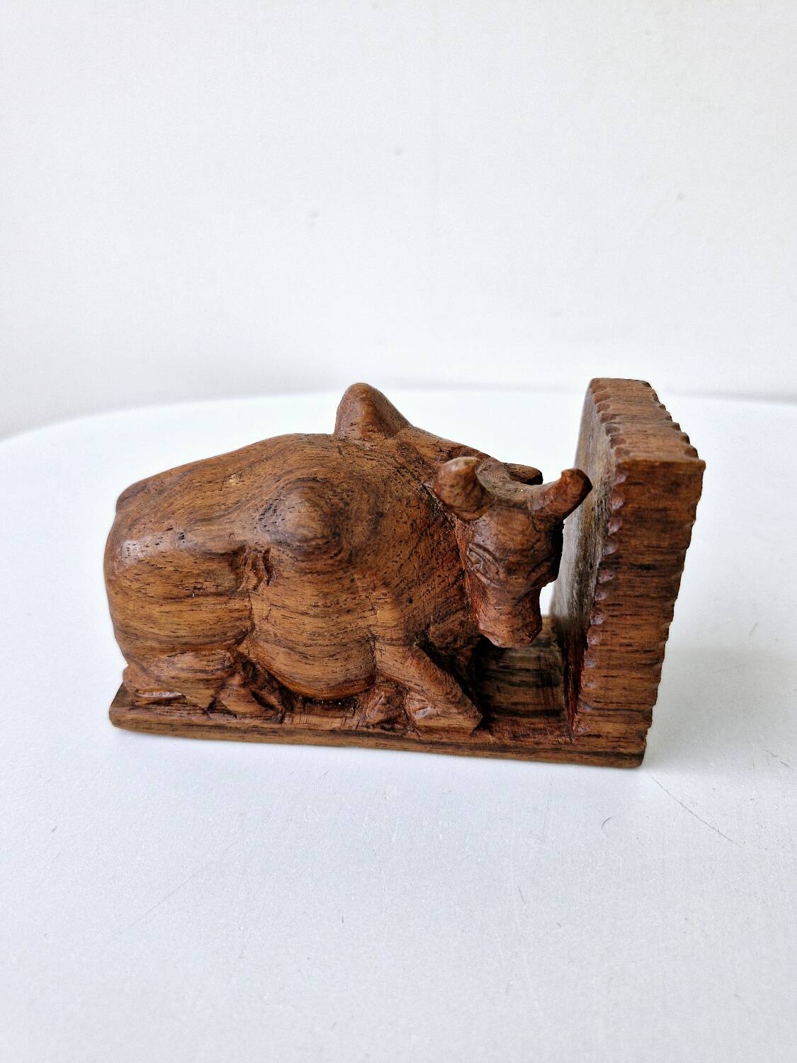 Serre-Livres Ancien Art Déco Forme Zébus Buffles Bois Sculpté