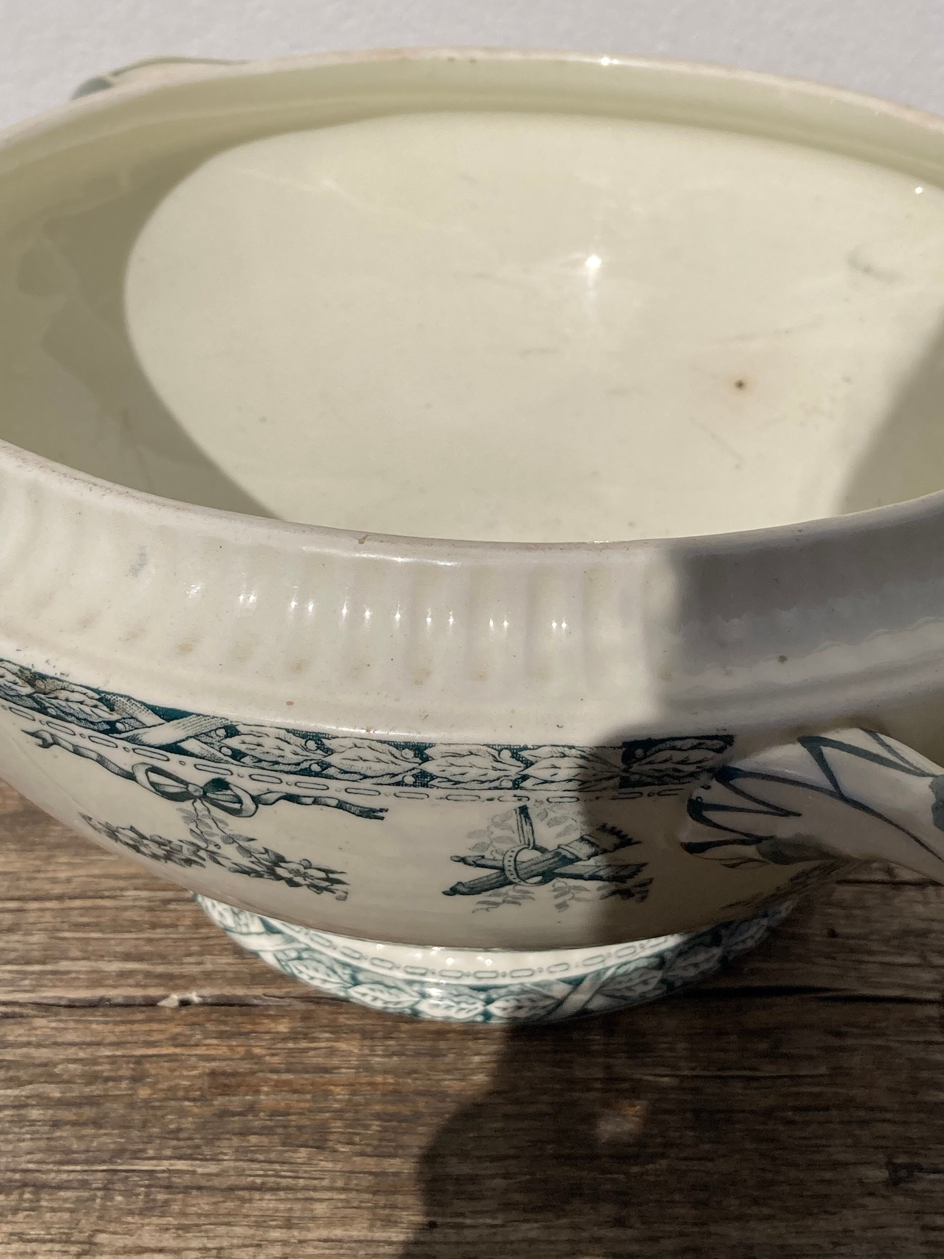 Old iron earth tureen Ninon Salins blue, ceramic and earthenware plate