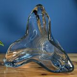 Large Twisted Crystal Vase with Three Points 20th Century Round Base Height 24cm