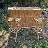 Bamboo bar and 2 vintage stools