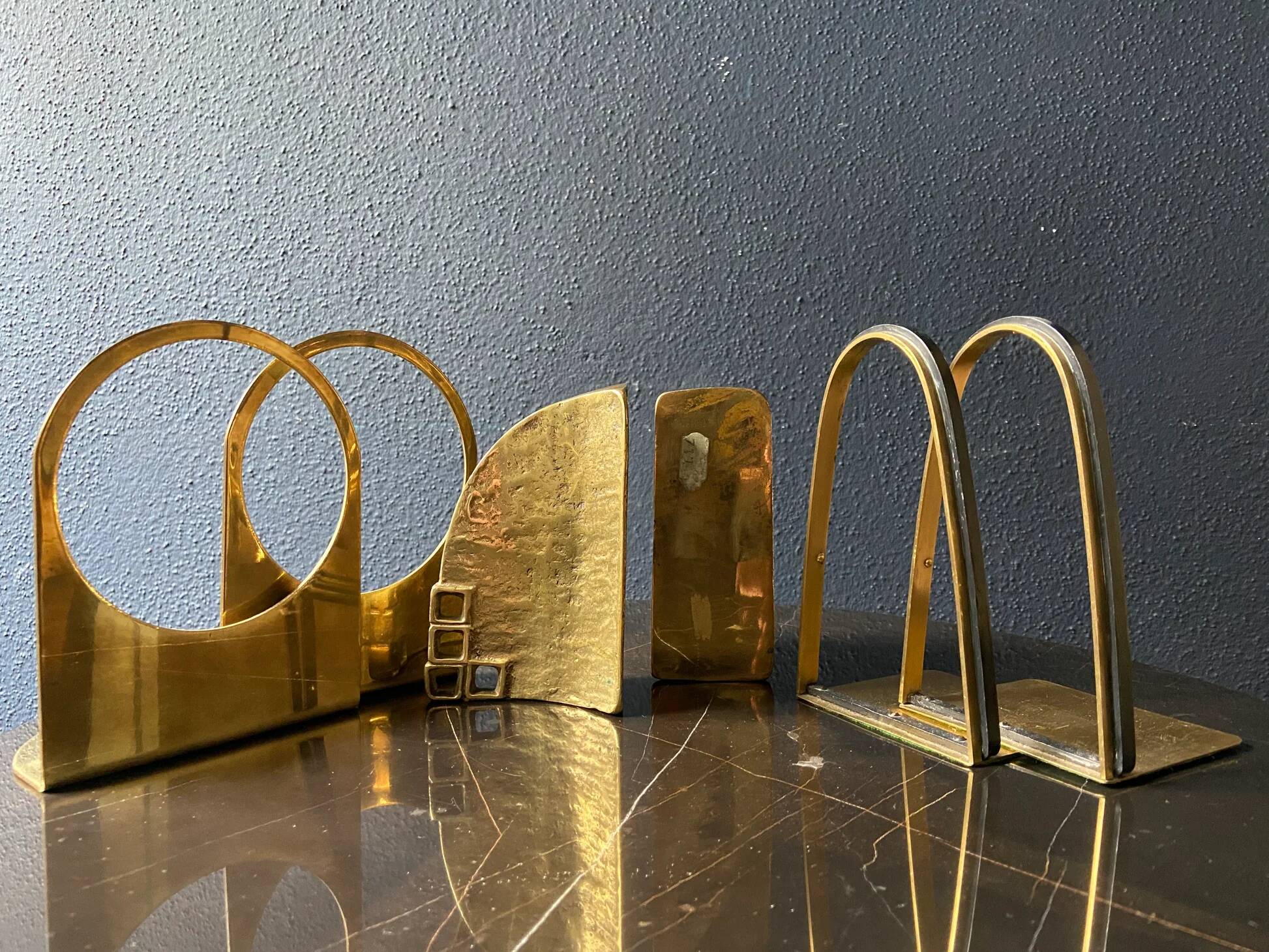 Brass bookends marked Hans-Agne Jakobsson, Sweden, 1960s.