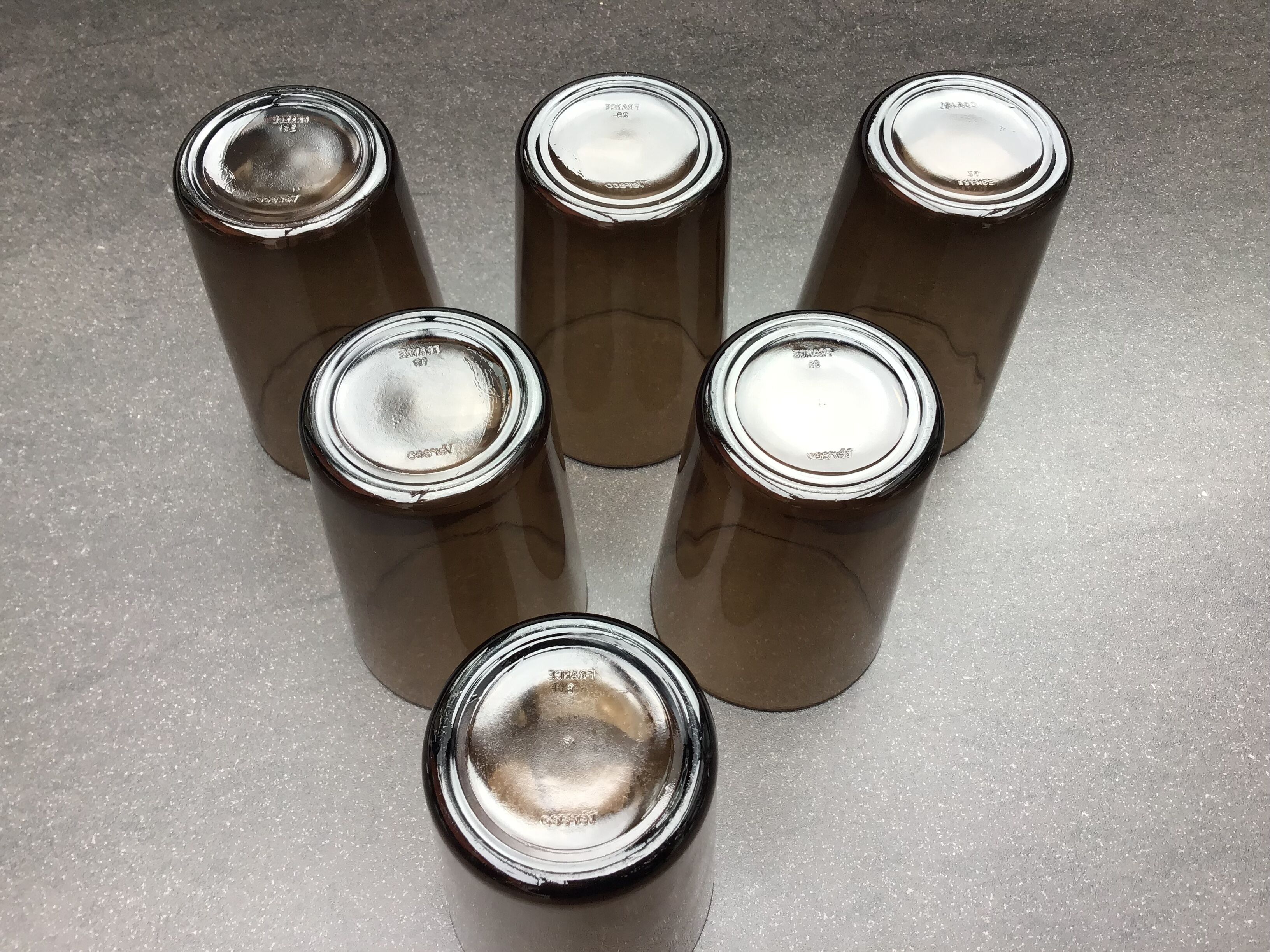 Set of 6 glasses glasses Vereco smoked brown color