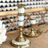 Bougeoirs en laiton et nacre