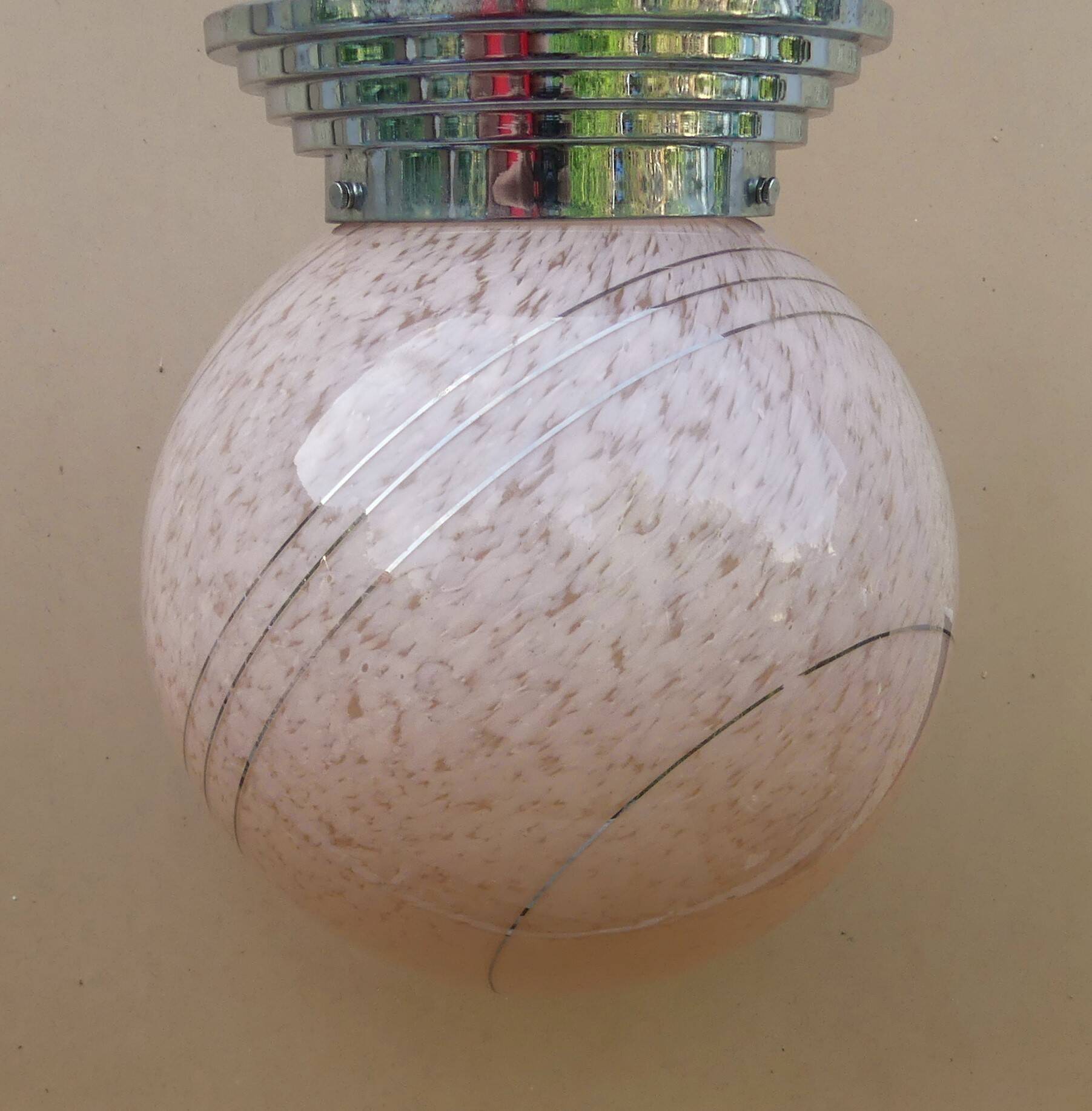 Old clichy glass ball ceiling light imposing pink & silver art deco lighting
