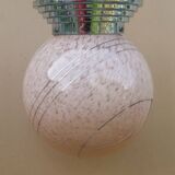 Ancien plafonnier boule verre de clichy imposant rose & argenté luminaire art déco