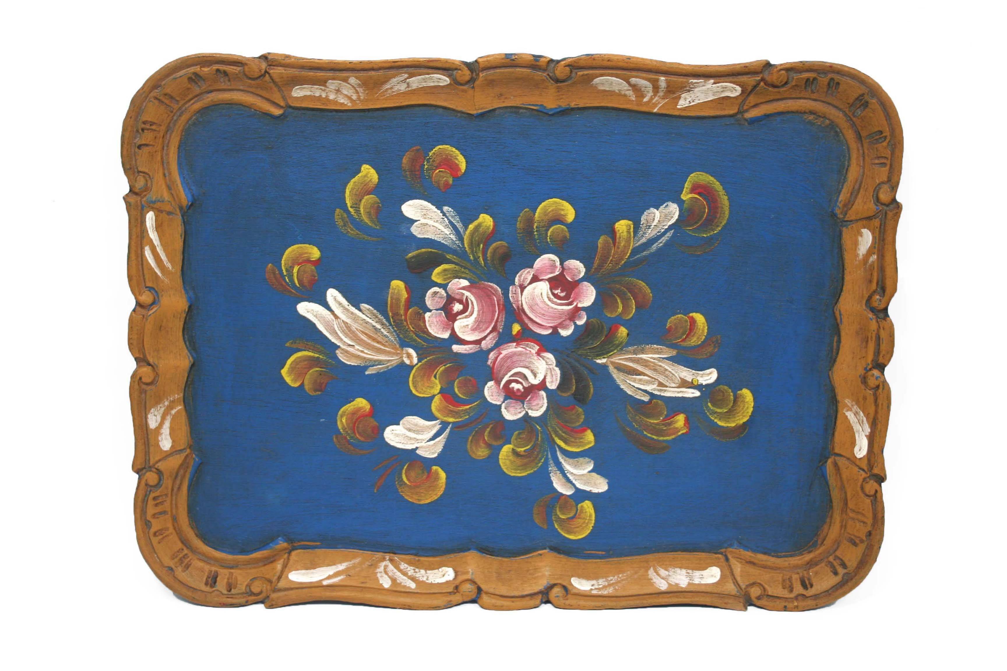 Wooden tray painted with flowers L36xW27cm