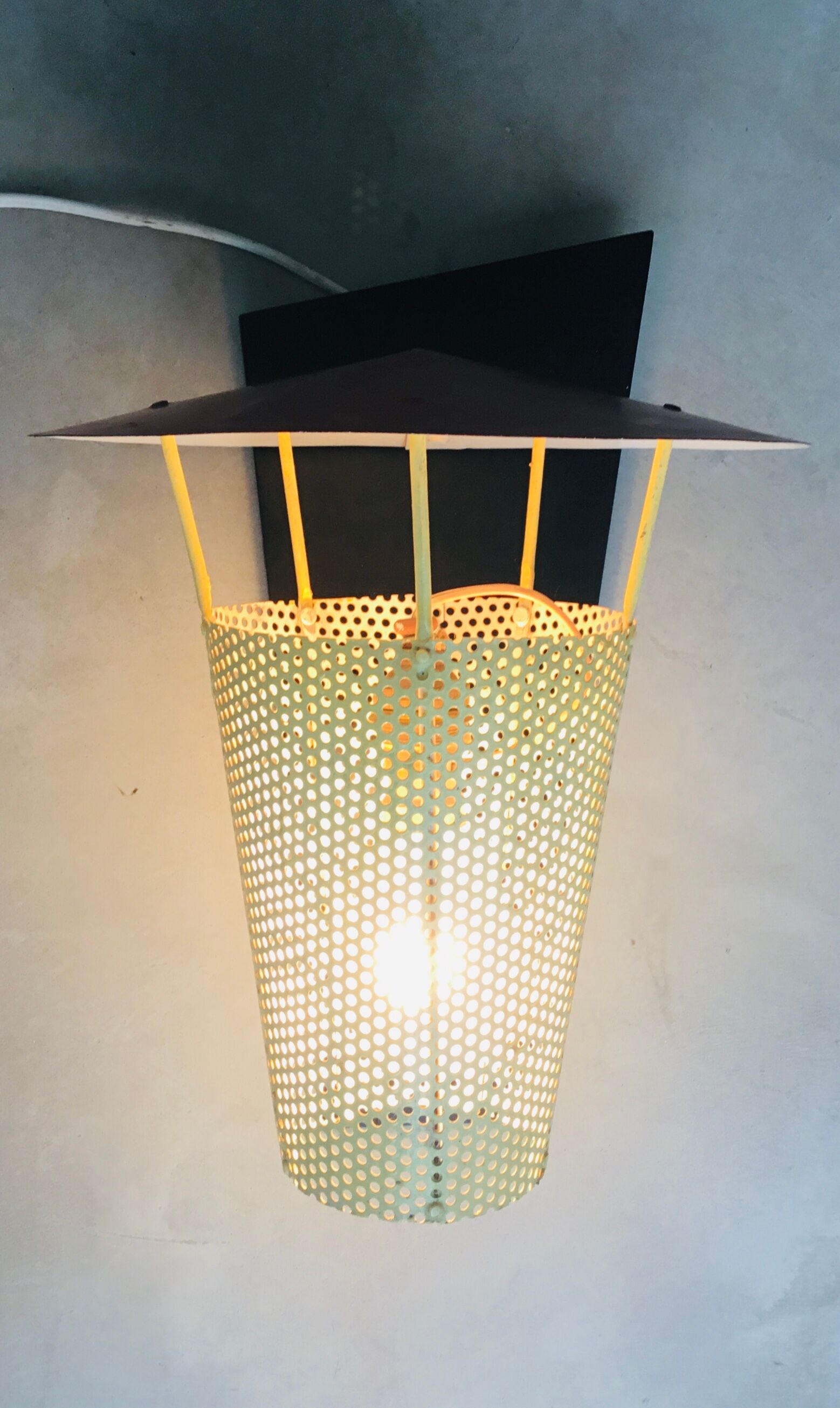 Wall lamp in rigitulle or perforated sheet with conical reflector - 1950