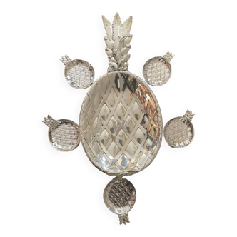 Pineapple cup series and 5 silver metal bowls