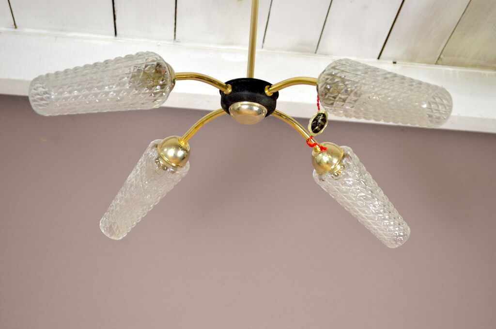 Golden vintage lustre - black metal 1960