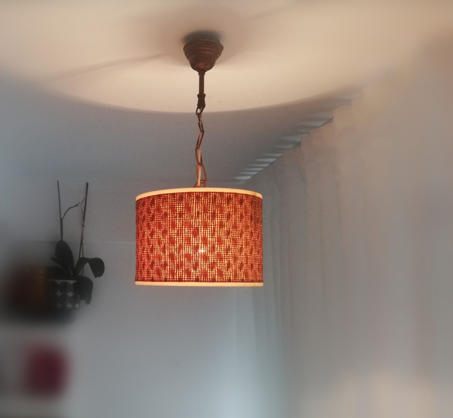 Orange Ceiling lamp vintage 70s made of straw