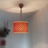 Orange Ceiling lamp vintage 70s made of straw