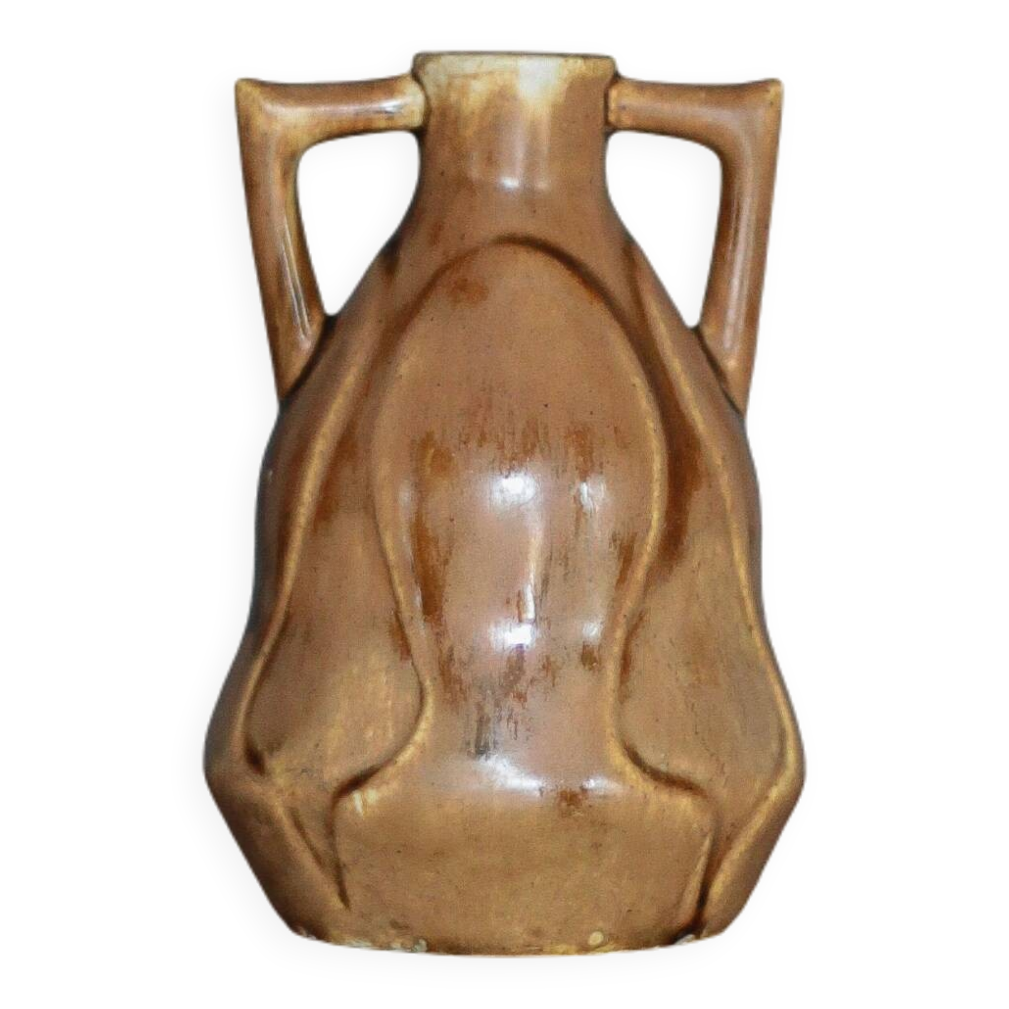 Vintage glazed ceramic vase, small vase with handles, interior decoration