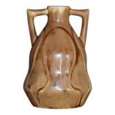 Vintage glazed ceramic vase, small vase with handles, interior decoration