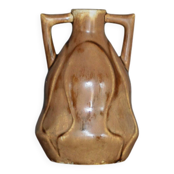 Vintage glazed ceramic vase, small vase with handles, interior decoration