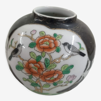 Vase chinois de couleur noire décoration d'oiseaux