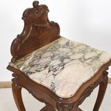 Pedestal table, old bedside table, Louis XV style, in wood and marble