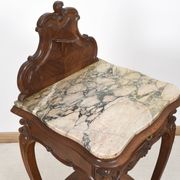 Pedestal table, old bedside table, Louis XV style, in wood and marble