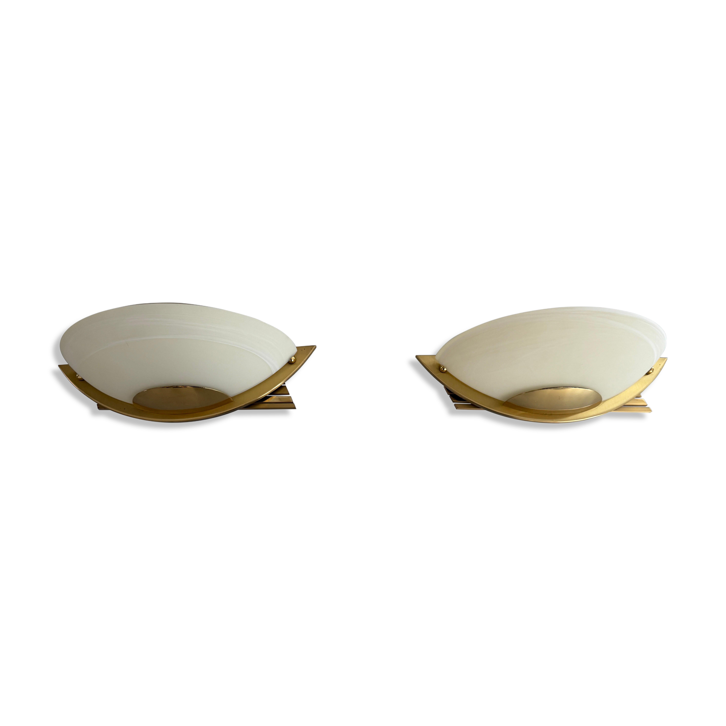 Pair of brass and glass wall lights from the Spage era, 1980, Germany.