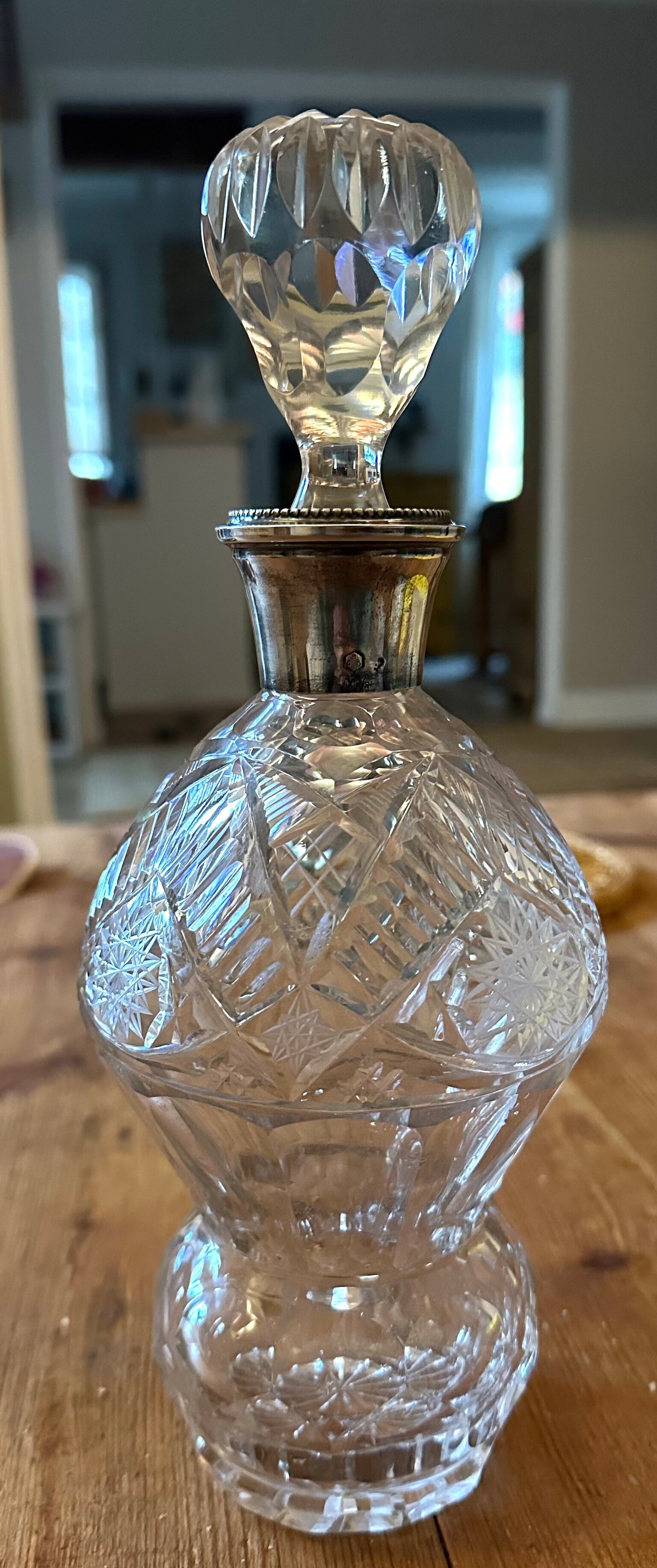 Antique Cut Crystal Carafe & Solid Silver Neck (Po)