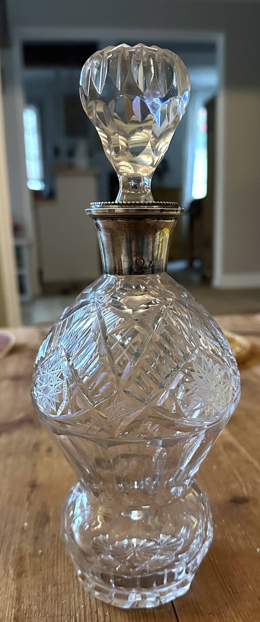 Antique Cut Crystal Carafe & Solid Silver Neck (Po)