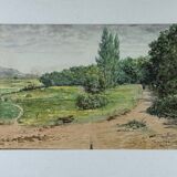 Watercolour on paper depicting a path by C. Piveteau 1915