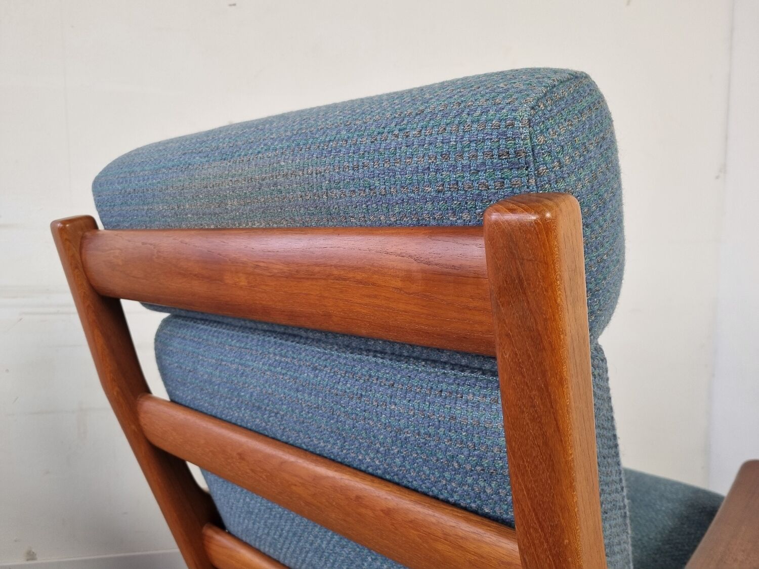 Pair of armchairs and Scandinavian teak ottoman by Juul Kristensen, Denmark 1970s