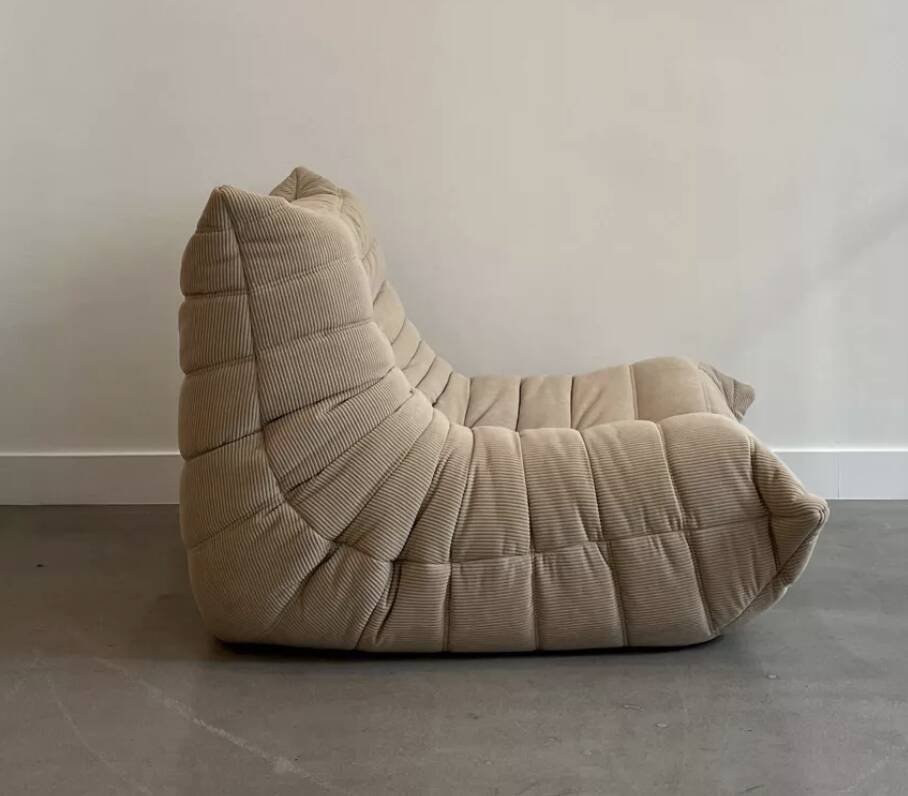 Togo armchair in beige Cotelet velvet by Michel Ducaroy