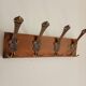 Vintage wall coat rack in patinated wood and metal – 4 double hooks