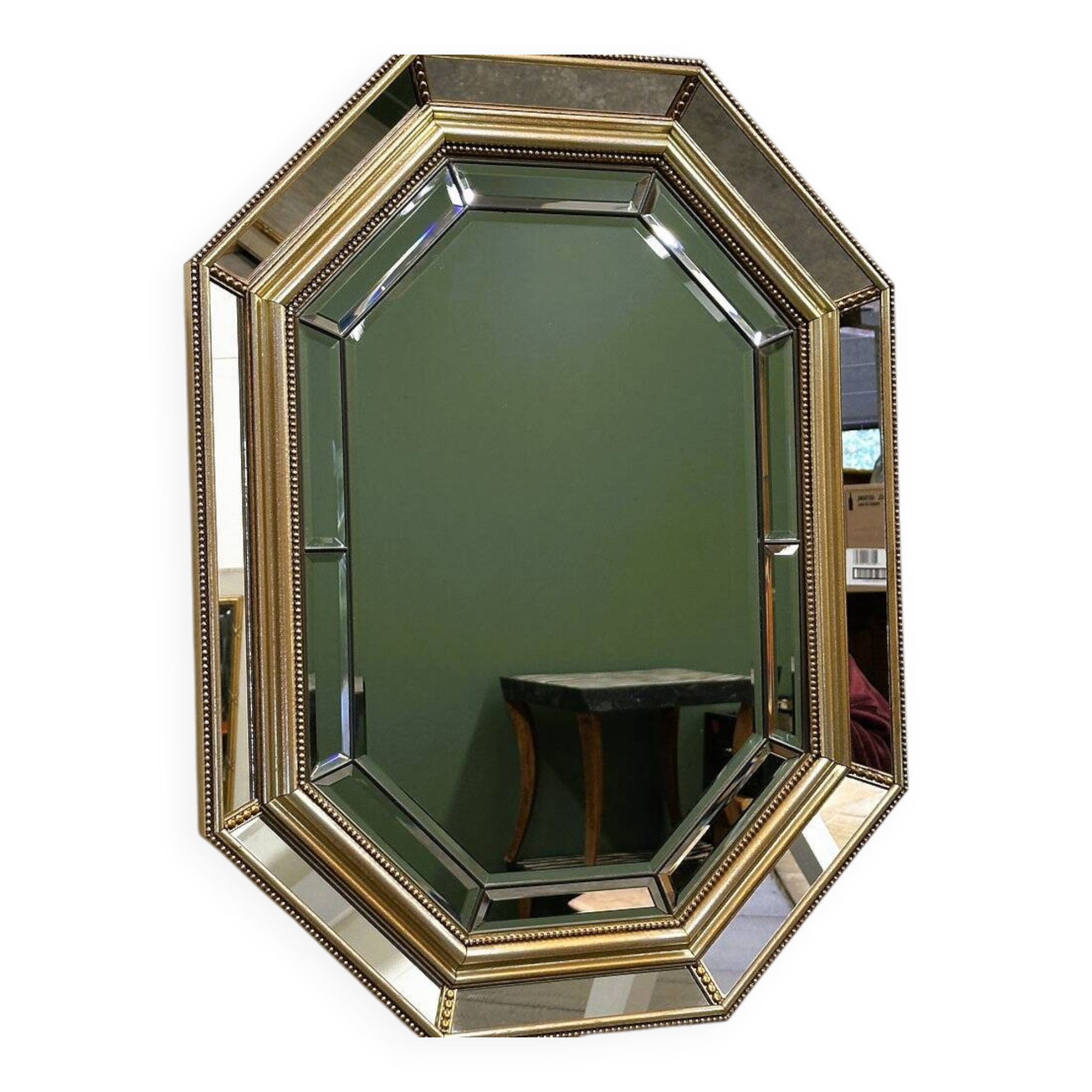 Miroir néoclassique octogonal biseauté de De Knudt, Belgique, années 1980