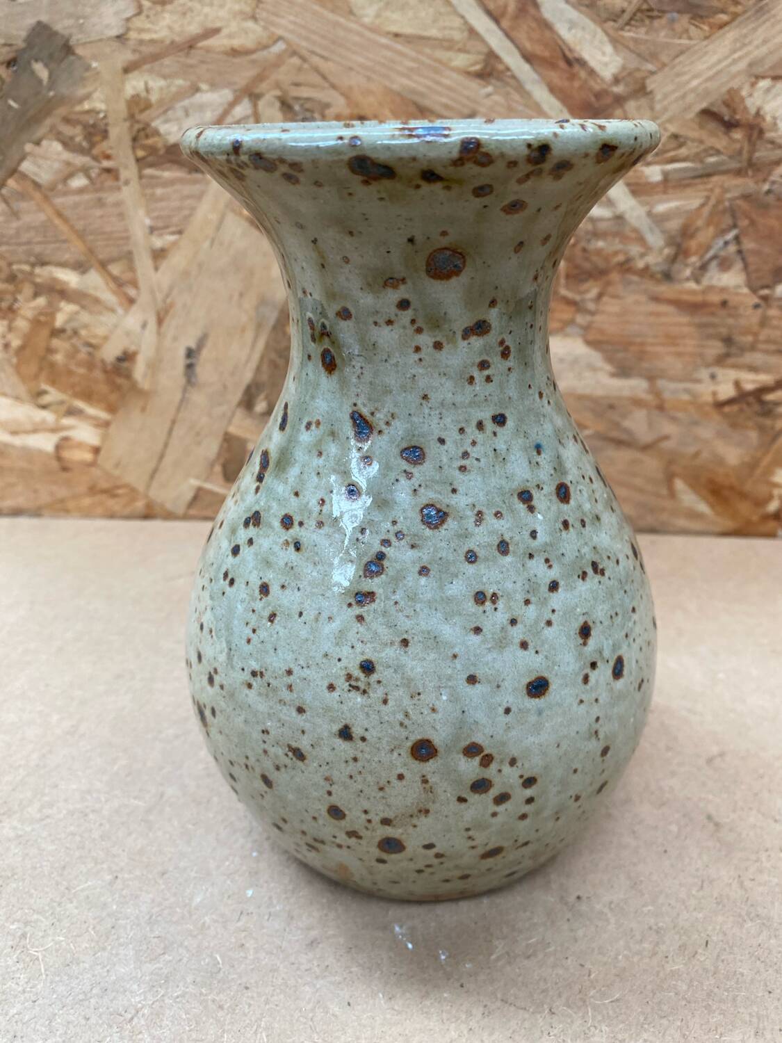 Old vase migeon la borne speckled beige stoneware vintage